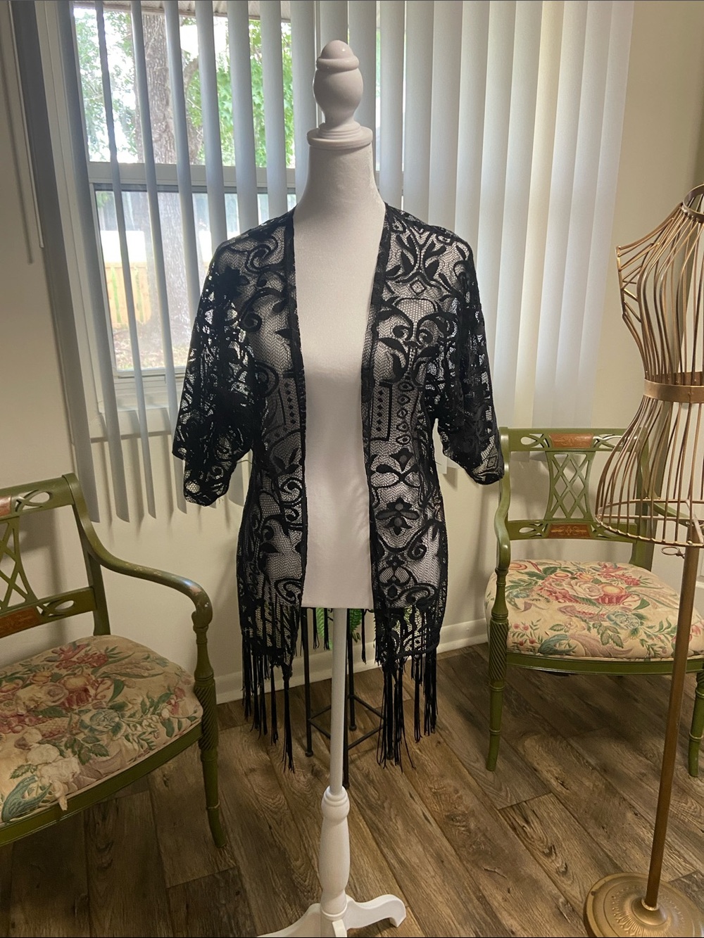 Charlotte Russe Black Lace Fringe Kimono